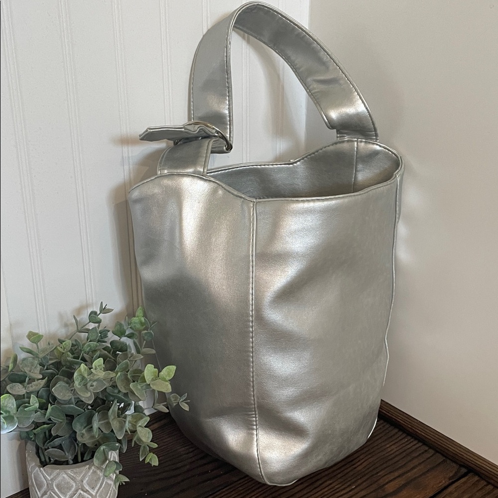 Neiman Marcus Silver Metallic Hobo Tote